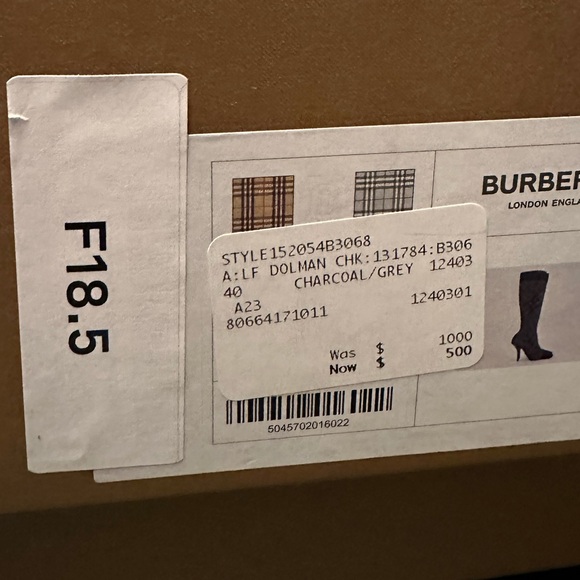 BURBERRY DOLMAN NAVY GRAY KNITTED CHECK KNEE HIGH HEEL SOCK BOOTS - Picture 9 of 11